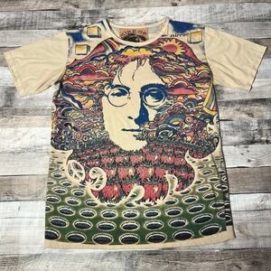 John Lennon Shirt Adult Large AOP Vintage 90s Strawberry Fields Rock Band Tee